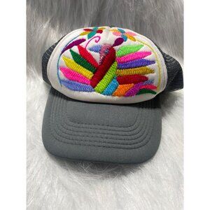 Colorful Embroidered Floral Mesh Trucker Hat Snapback Adjustable Gray & Multicol